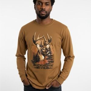 Men's Deer Graphic Long Sleeve Shirt EUC